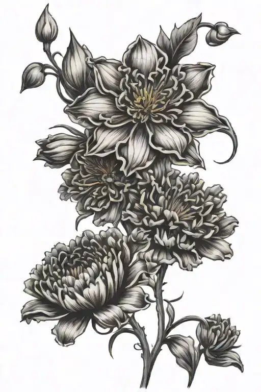 marigold, Gladiolus,daisy, chrysanthemum, daffodil, carnation tattoo design idea