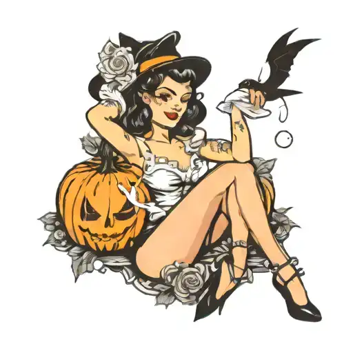 Halloween pin up girl tattoo design idea