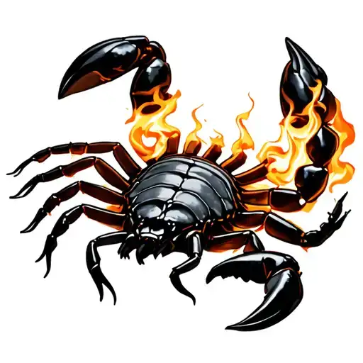 A burning 3D scorpion, on fire with desire — symbolizing discipline and motivation. tattoo design idea