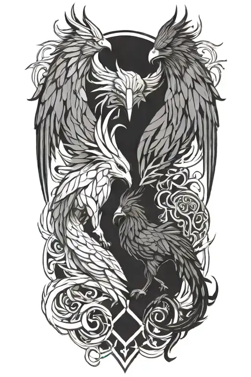 Cerberus and a phoenix tattoo tattoo design idea