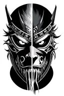 ronin mask split in half tattoo design idea