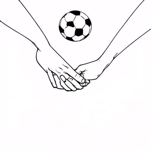 soccer ball and two hands holding hands tattoo design idea