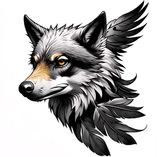 wolf and eagle feathers  tattoo design idea