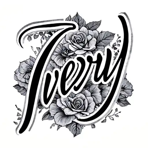 "Ivery" in cursive writing curved shape tattoo design idea