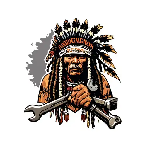 "Indigenous Plumbing " "Indigenous Plumbing " "Indigenous Plumbing " "Indigenous Plumbing " "Indigenous Plumbing " "Indigenous Plumbing " dread lock Native American holding a wrench tattoo design idea