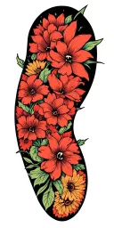 blackout filled with negative space sparkles and American traditional flowers  tattoo design idea