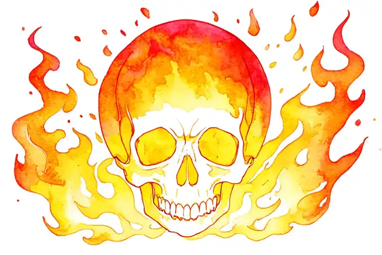 Skull engulfed in flames tattoo design idea