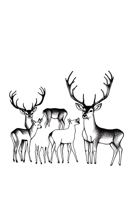 deer family of 5 in the wilderness tattoo design idea