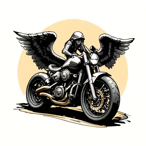motorbike wheel with angel wings tattoo design idea