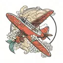 December and August birth flower, airplane, moon tattoo design idea