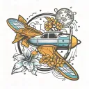 December and August birth flower, airplane, moon tattoo design idea