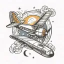 December and August birth flower, airplane, moon tattoo design idea