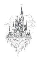trash disney haunted castle floating tattoo design idea