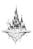 trash disney haunted castle floating tattoo design idea