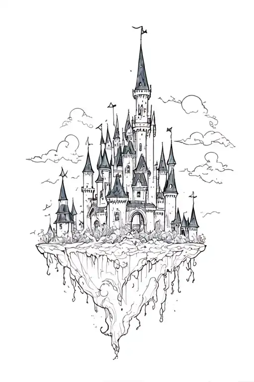 trash disney haunted castle floating tattoo design idea