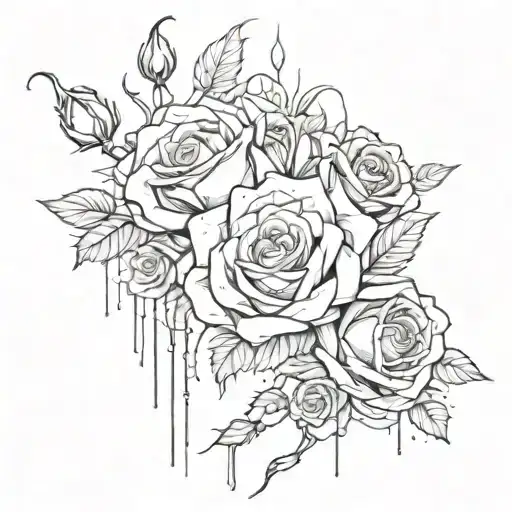 wire wrapped with roses with blood dripping blood tattoo design idea