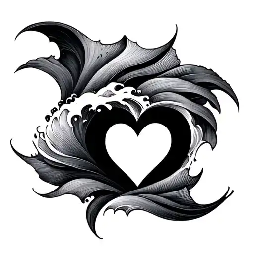 wave and heart tattoo design idea