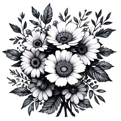 January May October November birth flower bouquet tattoo design idea