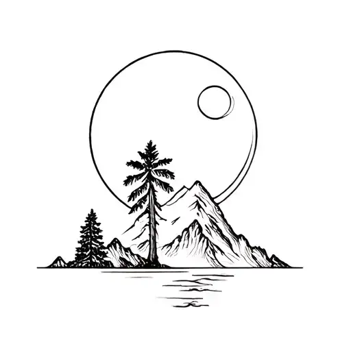 combine the palmetto tree and moon with the Pacific Northwest mountain range tattoo design idea