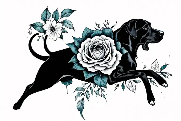 simple black tattoo representing virgo/september and great dane tattoo design idea