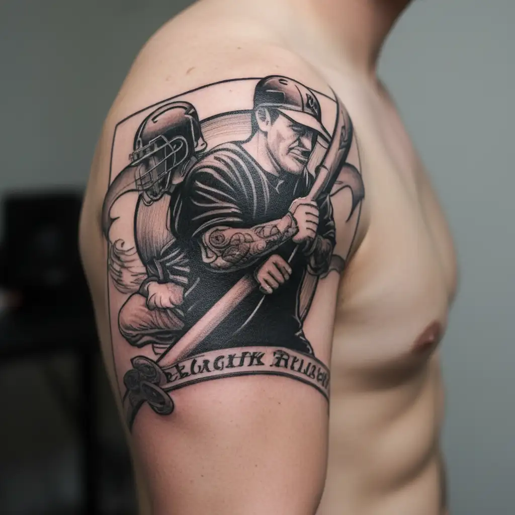 name Reagan and football baseball bat intertwined tattoo design idea