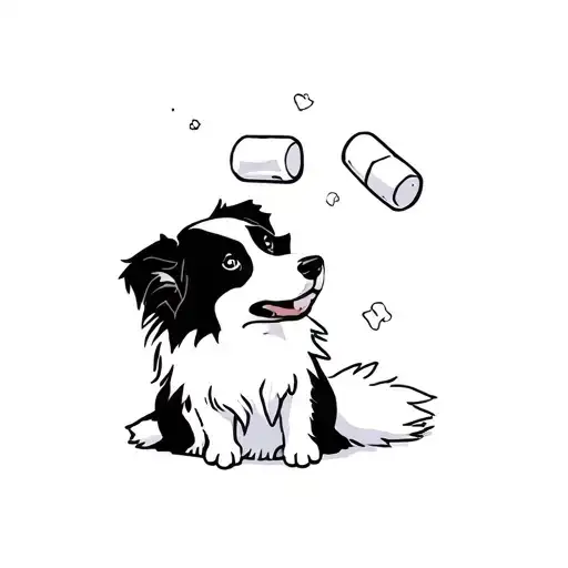 border collie sitting with mini cartoon marshmallow floating tattoo design idea