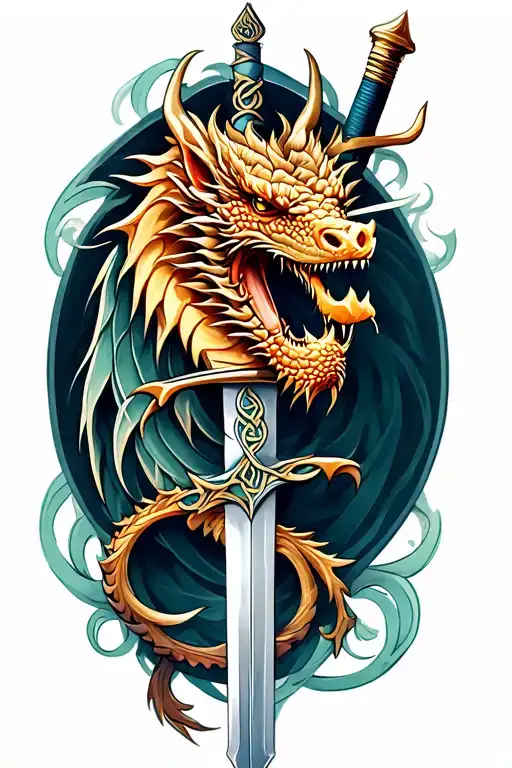 celtic dragon and sword tattoo design idea