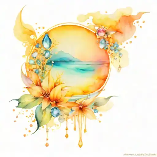 sunrise with ocean and jewels  tattoo design idea