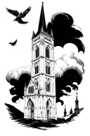Gothic cathedral tower tattoo design idea
