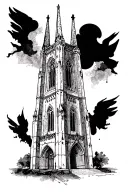 Gothic cathedral tower tattoo design idea