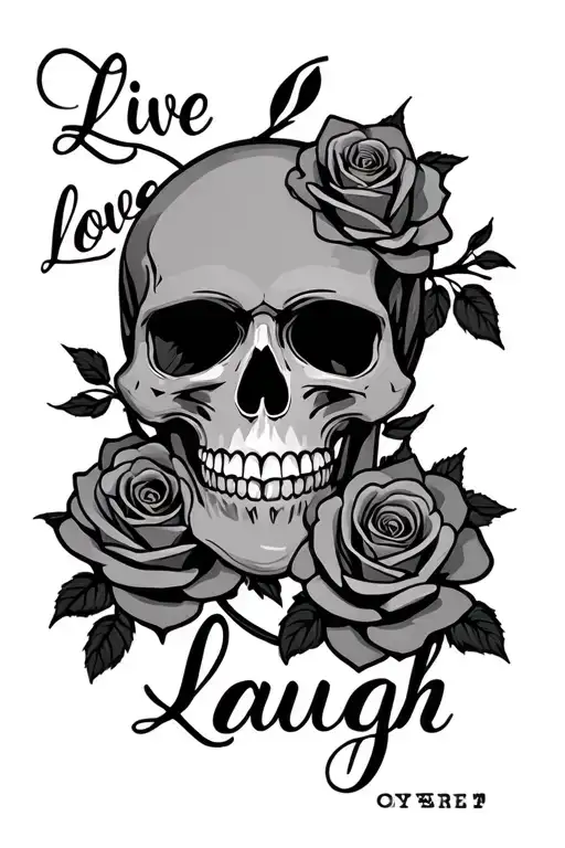 "Live love laugh" skull and roses tattoo design idea
