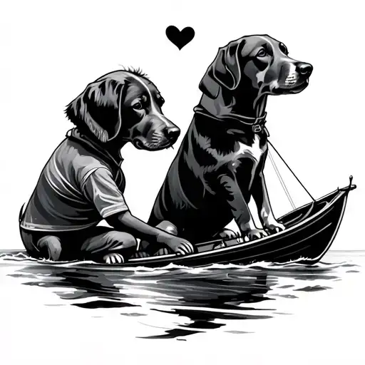 sailing children dog love tattoo design idea