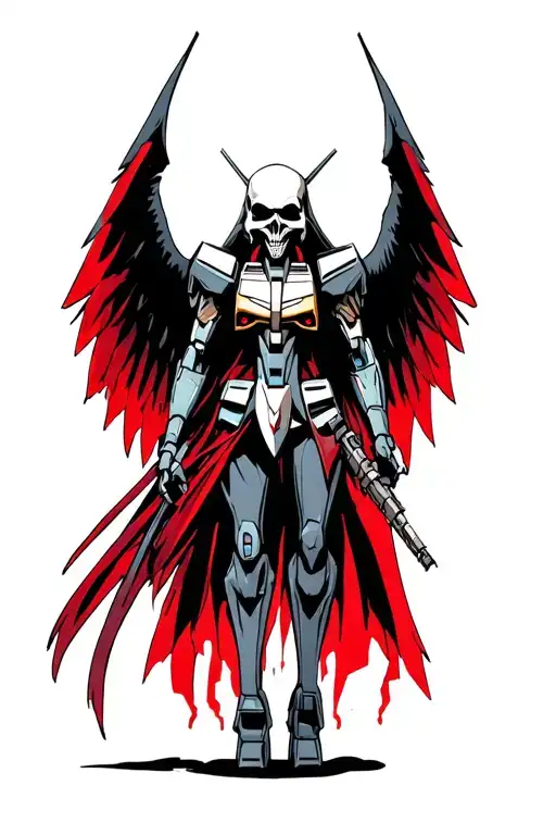 nu gundam grim reaper with wings tattoo design idea