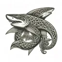 A tattoo of a Celtic knot design with a shark and a snake intertwined to represent Ireland and the client's favorite animals tattoo design idea