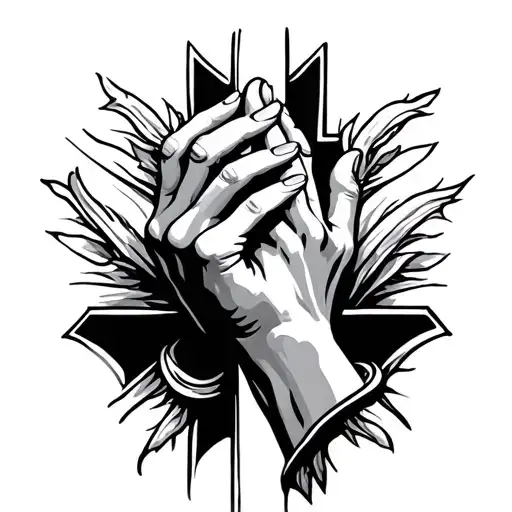 prayer hands with cross tattoo design idea