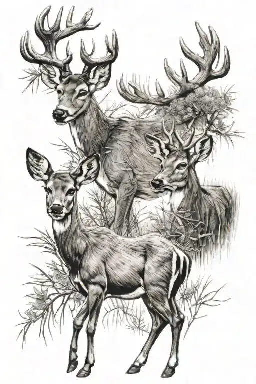 buck and doe walking together tattoo design idea