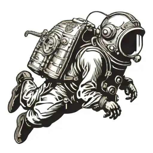 "A deep-sea diver in an old-fashioned, American traditional tattoo style. He is wearing a classic diving helmet and suit tattoo design idea