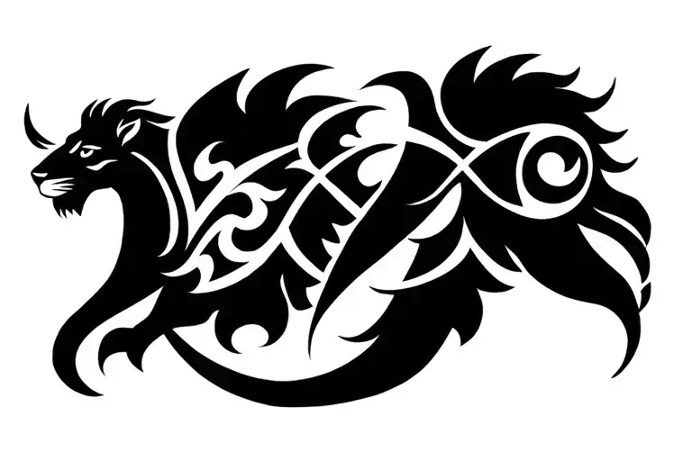 combination pisces, Lion, Cancer and sagittarius zodiac sign tattoo design idea