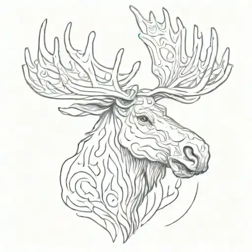 line drawing moose head tattoo design idea