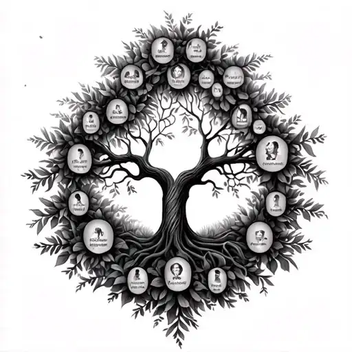 a family tree with the names: majesty, keila, ujanae, ke'zorah tattoo design idea