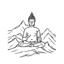 A minimalist tattoo of a serene Buddha meditating on a mountain peak tattoo design idea