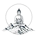 A minimalist tattoo of a serene Buddha meditating on a mountain peak tattoo design idea