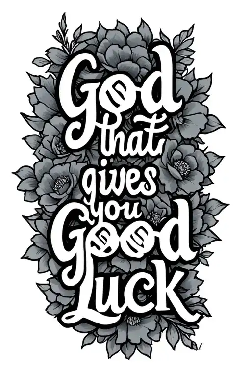 phrase "God that gives you good luck" tattoo design idea
