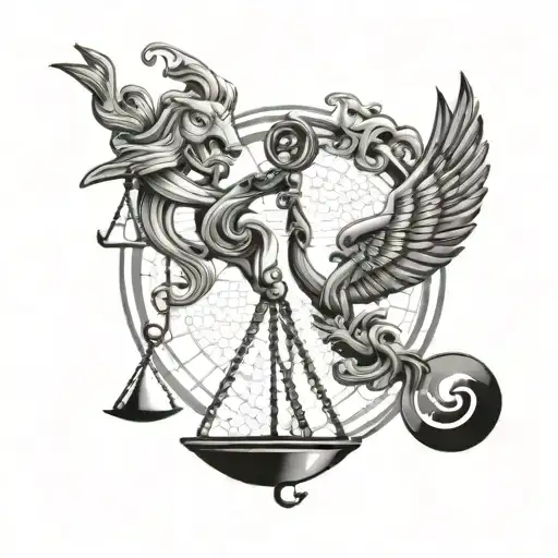 libra scales with pisces fish yin yang tattoo design idea