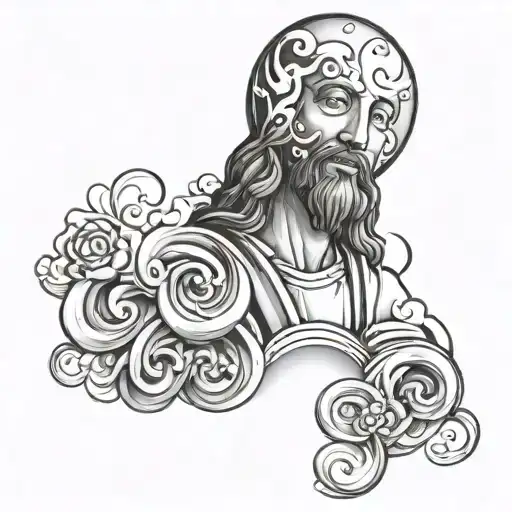 clouded bubble with Jesus at the top praying with a verse saying "Proverbs 3:5-6Trust in the Lord with all your heart" tattoo design idea