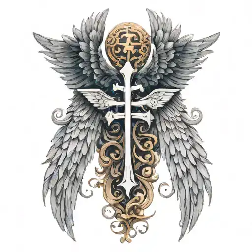 wings spread with cross tattoo design idea