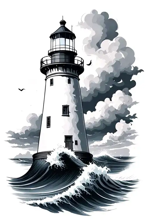 lighthouse and waves tattoo design idea