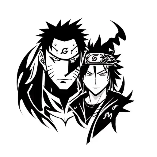 Create a small, minimalistic neck tattoo design combining Demon Slayer, One Piece, and Naruto. The tattoo should feature tattoo design idea