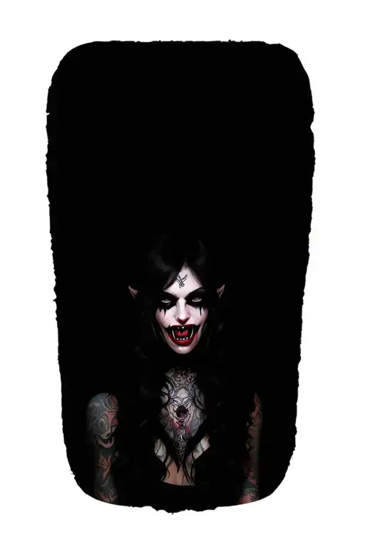 sexy vampire woman, beautiful fangs, beautiful woman, tattoos, pin up tattoo design idea