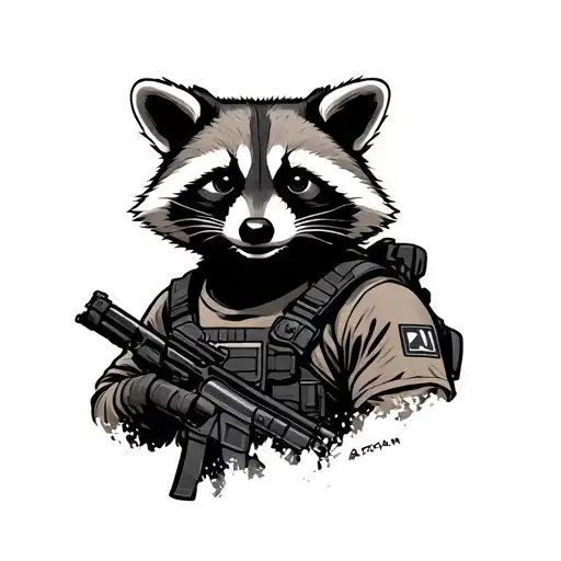 tactical racoon that looks like a delta force operator tattoo design idea